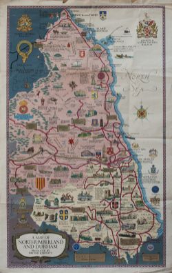 Poster BR(NE) A MAP OF NORTHUMBERLAND AND DURHAM by Lance Cattermole 1949. Double Royal 25in x 40in.