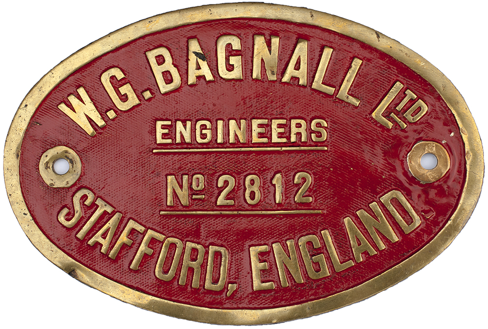 Worksplate W. G. BAGNALL LTD ENGINEERS STAFFORD ENGLAND No 2812 ex Sierra Leone Government Railway