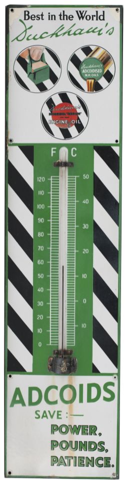 Advertising enamel thermometer DUCKHAMS ADCOIDS BEST IN THE WORLD SAVE POWER, POUNDS, PATIENCE.