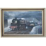 Original oil painting on board AYR STATION, by Gerald Broom with an atmospheric view of BR