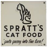 Advertising enamel sign SPRATT'S CAT FOOD PUTS PUSSY INTO FINE FORM. In virtually mint condition