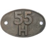 Shedplate 55H Leeds Neville Hill 1960-1966. In as removed condition.