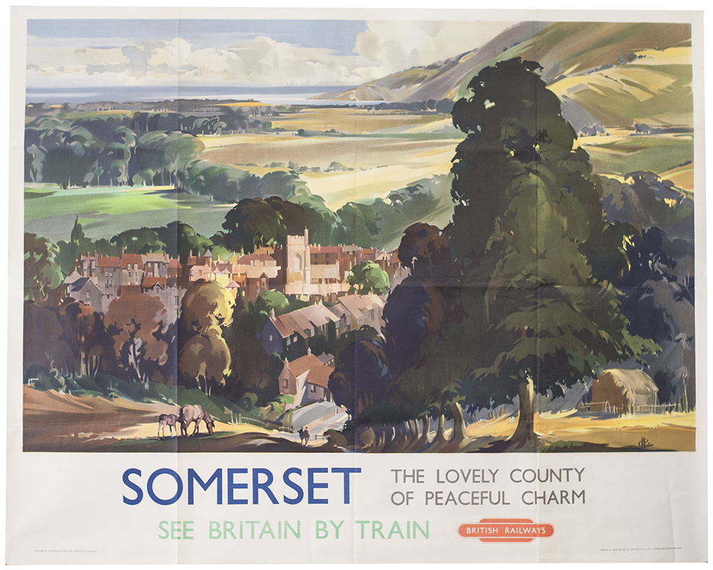 Poster BR(W) SOMERSET THE LOVELY COUNTY OF PEACEFUL CHARM by Claude Buckle 1951. Quad Royal 50in x