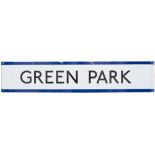 London Transport Underground enamel frieze sign GREEN PARK measuring 48in x 9.5in. In very good