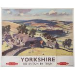 Poster BR(NE) YORKSHIRE SEE BRITAIN BY TRAIN by Gyrth Russell 1954. Quad Royal 50in x 40in. In