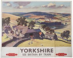 Poster BR(NE) YORKSHIRE SEE BRITAIN BY TRAIN by Gyrth Russell 1954. Quad Royal 50in x 40in. In