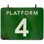 BR(S) FF double sided enamel sign PLATFORM 4 complete with original hanging hooks. Measures 24in x