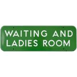 BR(S) FF enamel doorplate WAITING AND LADIES ROOM measuring 18in x 6in. In excellent condition