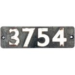 Smokebox numberplate 3754 ex GWR Collett 0-6-0 PT built at Swindon in 1937. Allocations included Old