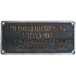 Diesel worksplate THE ENGLISH ELECTRIC CO LTD VULCAN WORKS NEWTON-LE-WILLOWS ENGLAND No 3673/