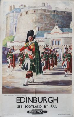 Poster BR(Sc) EDINBURGH PIPE BAND OF 7th/8th ROYAL SCOTS ON CASTLE ESPLANADE by Berry 1951. Double