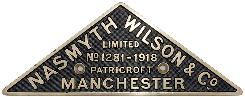 Worksplate NASMYTH WILSON & CO LIMITED PATRICROFT MANCHESTER No 1281 1918 ex Robinson ROD GWR