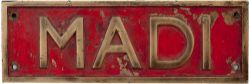 Nameplate MADI ex East African Railways Class 31 2-8-4 built by Vulcan Foundry as works number
