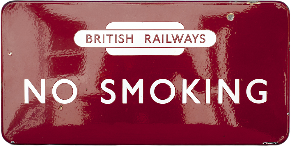 BR(M) FF enamel sign NO SMOKING with British Railways in totem at the top. Measures 24in x 12in