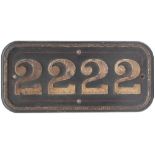 GWR Cast Iron Cabside numberplate 2222