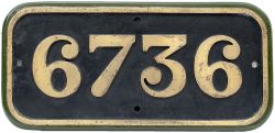 GWR cast iron cabside numberplate 6736 ex Collett 0-6-0 PT built by The Yorkshire Engine Company