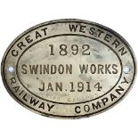 GWR tenderplate GREAT WESTERN RAILWAY COMPANY SWINDON WORKS 1892 JAN 1914 3500 GALLONS from a