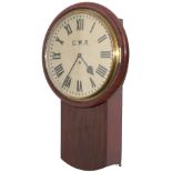 Great Western Railway mahogany cased drop dial 14 inch fusee clock lettered on the dial G.W.R
