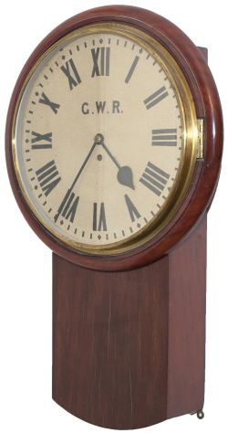 Great Western Railway mahogany cased drop dial 14 inch fusee clock lettered on the dial G.W.R
