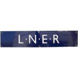 LNER double Royal enamel Poster Board Heading L.N.E.R measuring 28in x 6in. In good condition with