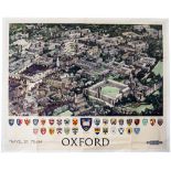 Poster BR(W) OXFORD by Fred Taylor, view of all the colleges and Coats Of Arms. Quad Royal 50in x