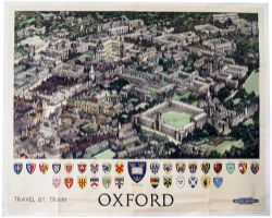 Poster BR(W) OXFORD by Fred Taylor, view of all the colleges and Coats Of Arms. Quad Royal 50in x