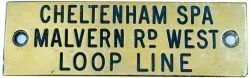 GWR machine engraved brass shelfplate CHELTENHAM SPA MALVERN ROAD. In very good condition with