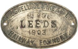 Worksplate HUDSWELL CLARKE & CO LTD RAILWAY FOUNDRY LEEDS No607 1903 ex 0-6-0 ST delivered new to