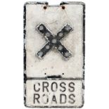 Road sign CROSS ROADS, cast aluminium with glass reflectors and makers name Gowshall Ltd. In