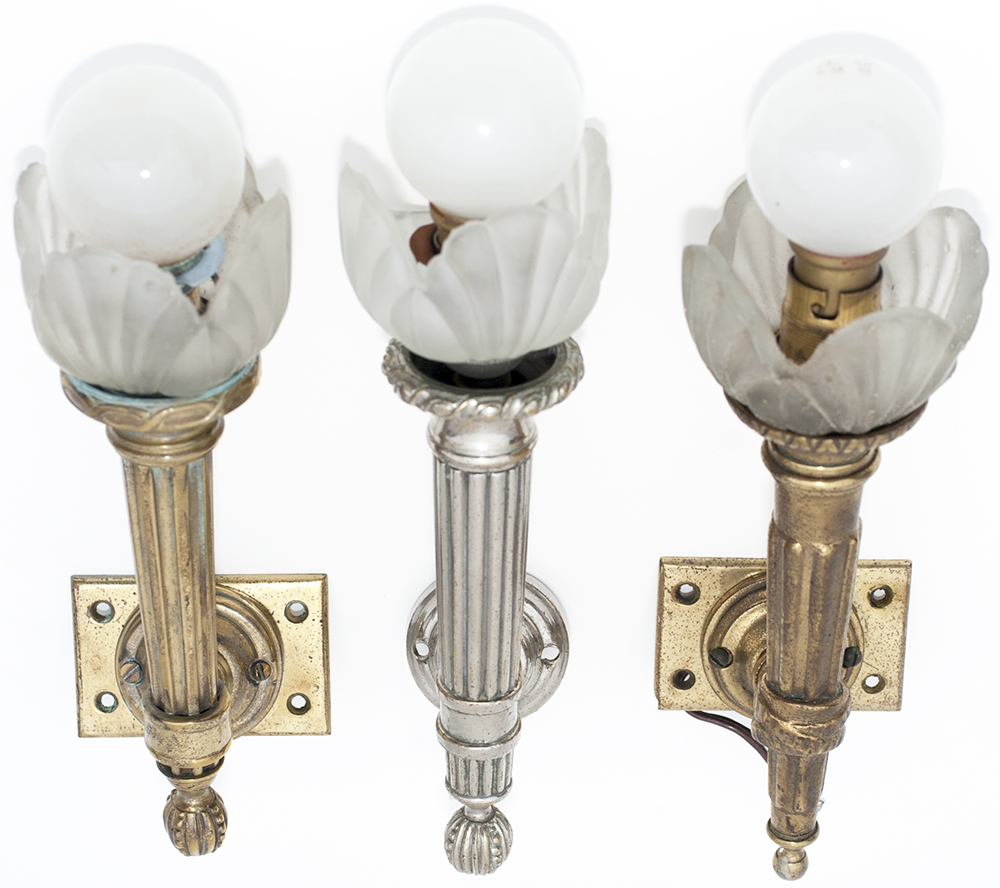 Pullman carriage lamps x3, all First Class down lights complete with original glass shades. All in