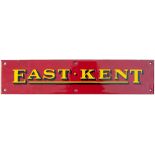 Bus motoring enamel poster board/timetable heading EAST KENT. Measures 15.75in x 3.5in and is in