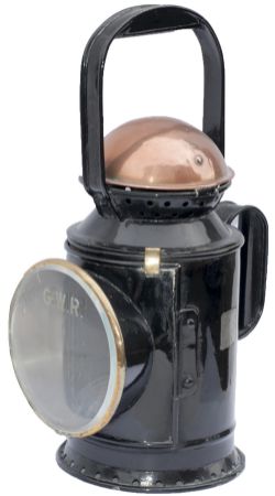 GWR 3 Aspect Coppertop handlamp complete with GWR etched front lens and correct copper skinned