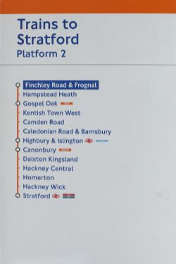 London Transport Underground FF enamel sign TRAINS TO STRATFORD PLATFORM 2 FINCHLEY ROAD &