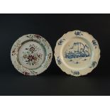 A salt-glazed polychrome plate and a pearlware plate