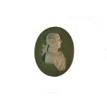 A Wedgwood green jasperware plaque of Thomas Bentley