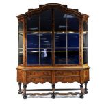 A Dutch walnut and floral marquetry inlaid display cabinet, 18th century