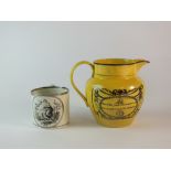 A 19th century canary yellow maritime jug and a silver lustre 'Hope' mug