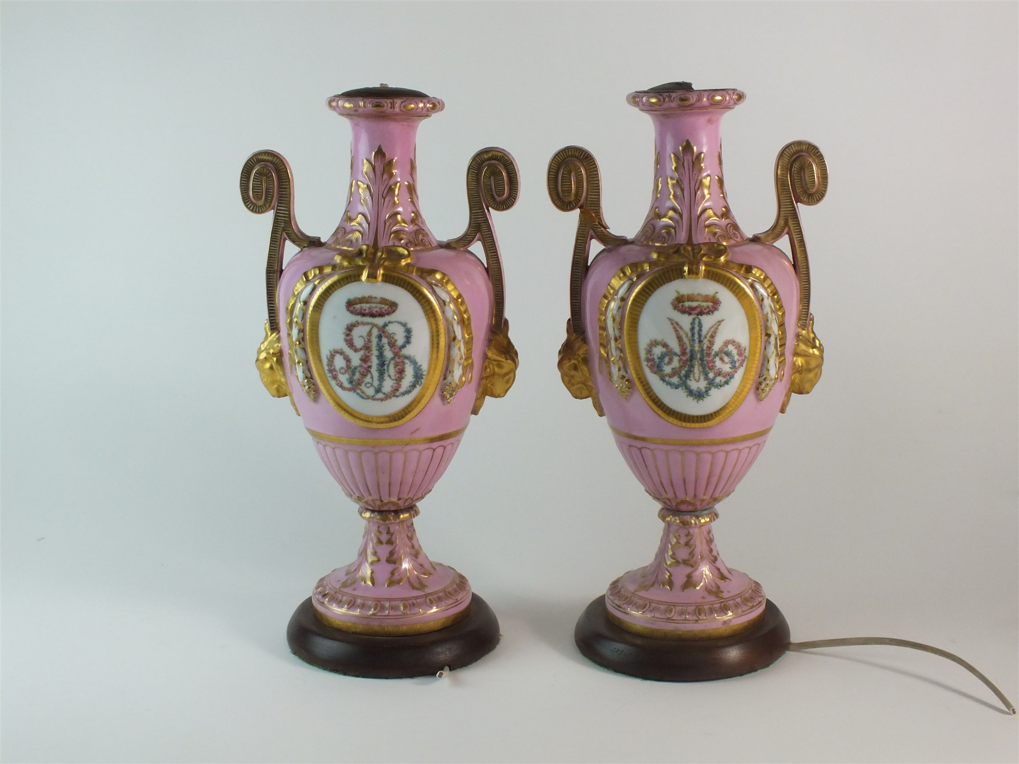 A pair of French porcelain vases converted to lamps - Image 2 of 2