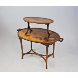 A walnut and marquetry two tier étagère