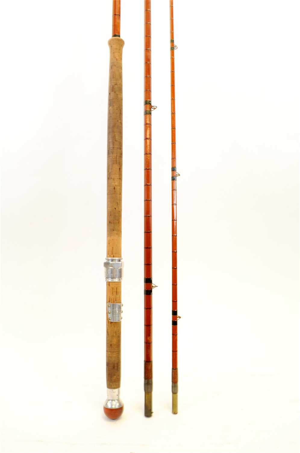 An early 20th century three-sectional split-cane Hardy fishing rod