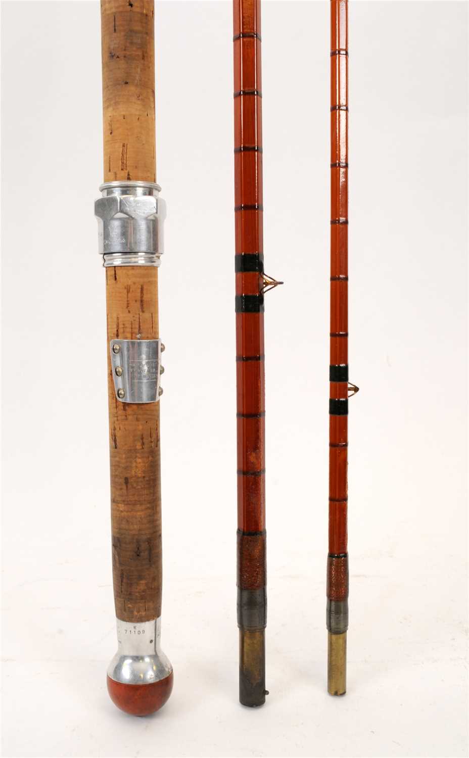 An early 20th century three-sectional split-cane Hardy fishing rod - Image 2 of 8