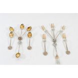A set of six Chinese silver and gilt spoons and pastry forks