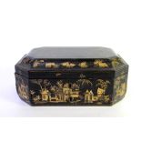A Chinese export black lacquer sewing box