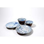 Two Chinese Batavian ware tea bowls and saucers, Qianlong (1736-1795)