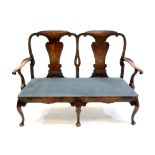 George I style walnut and inlaid double chair back settee