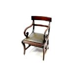 A Regency fiddle back mahogany combined library armchair and metamorphic steps