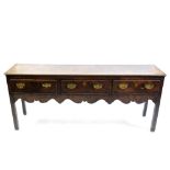 George III oak and walnut cross banded dresser base