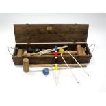 A 20th century Shropshire made wooden croquet set in a pine case