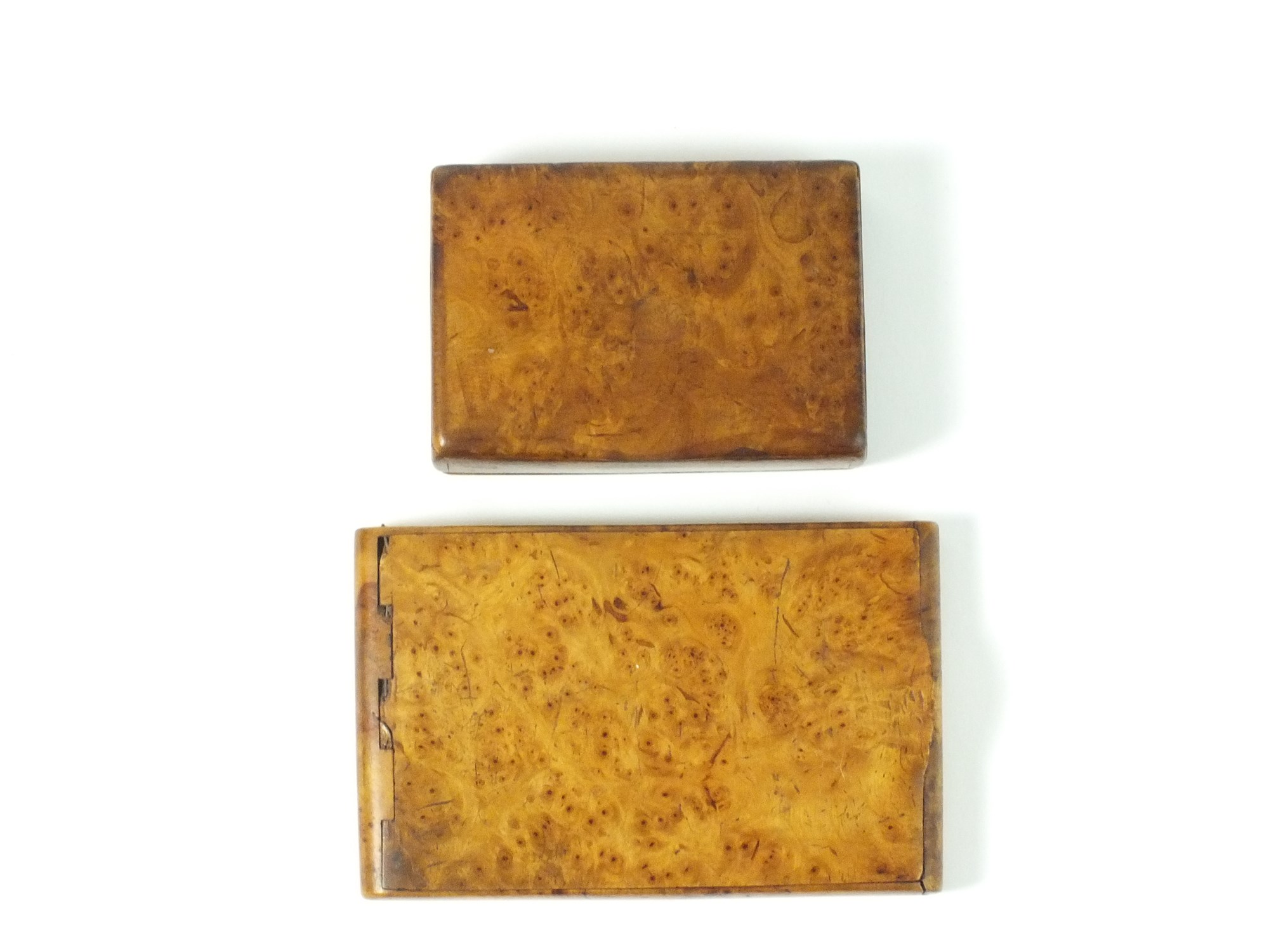 Two 19th century burr wood snuff boxes