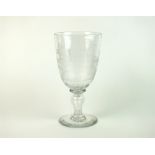 Fishing interest; a 19th century engraved glass goblet